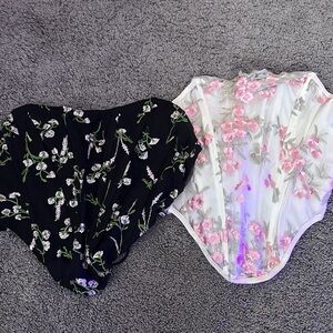 SHEIN Black and White Floral Corset Tops